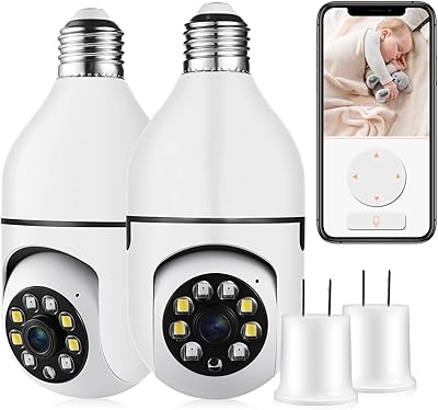 Security Camera Indoor Wireless WiFi Outdoor Home E27 360 Degree Panoramic Home Security Cameras IP Camera Motion Detection and Alarm Two-Way Audio 2pack