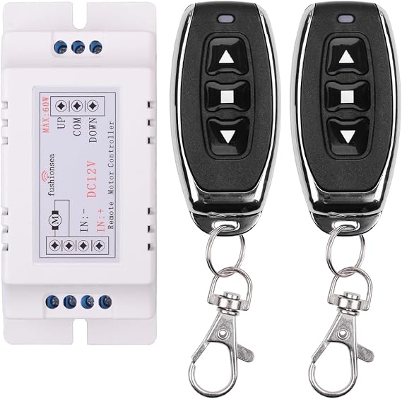 Motor Wireless Switch 12V Universal 2 Channel RF Remote Control, 433Mhz Remote Receiver Switch 9V - 12V DC Motor Controller 2 Transmitter with 1 Receiver