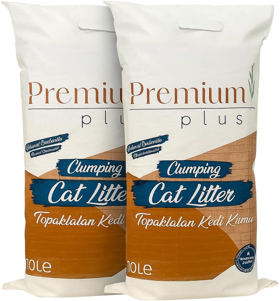 Premium Plus Doğal Bentonit Kedi Kumu Aktif Karbonlu 10 LT x 2 Paket, Topaklanan, Kokusuz,%99,5 Tozsuz, Yüksek Emicilik Gücüne Sahip Kedi Kumu 2 Lİ PAKET - 20LT