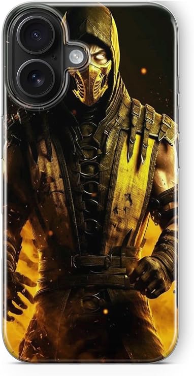Multitronic iPhone 16 Plus ile Uyumlu Mortal Kombat Scorpion Tasarım Baskılı Şeffaf Kılıf