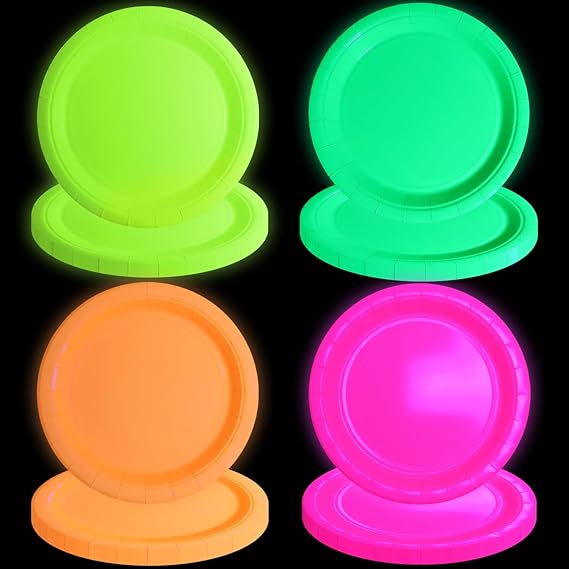40 PCS Glow in The Dark Plates Neon Party Decorations, 4 Colors Neon Paper Plates Birthday Party Plates for Glow Party Supplies Let's Glow Party Decorations, 9 Inch (40)