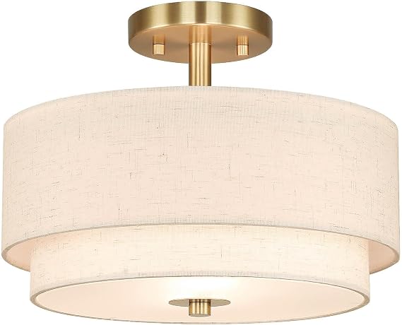 XiNBEi Lighting 32cm Semi Flush Ceiling Light for Bedroom, Brushed Brass [Energy Class A]