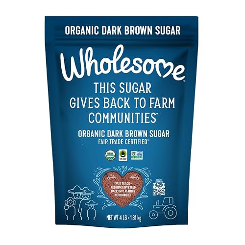 Wholesome Sweeteners 4LB Organic Dark Brown Sugar, Fair Trade, Non GMO, Gluten Free & Vegan, Sugar for Baking and Glazing, 1 Pack