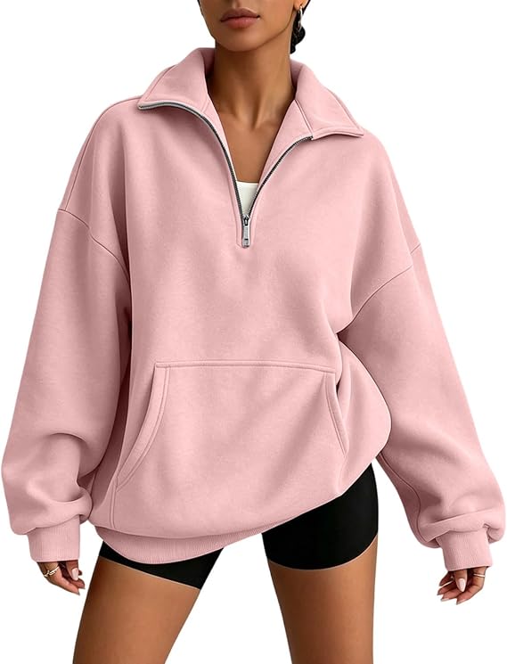Ceboyel Half Zip Pullover Women Fall Oversized Stand Collar Sweatshirt Casual Zipper Hoodies Fall Outfits
