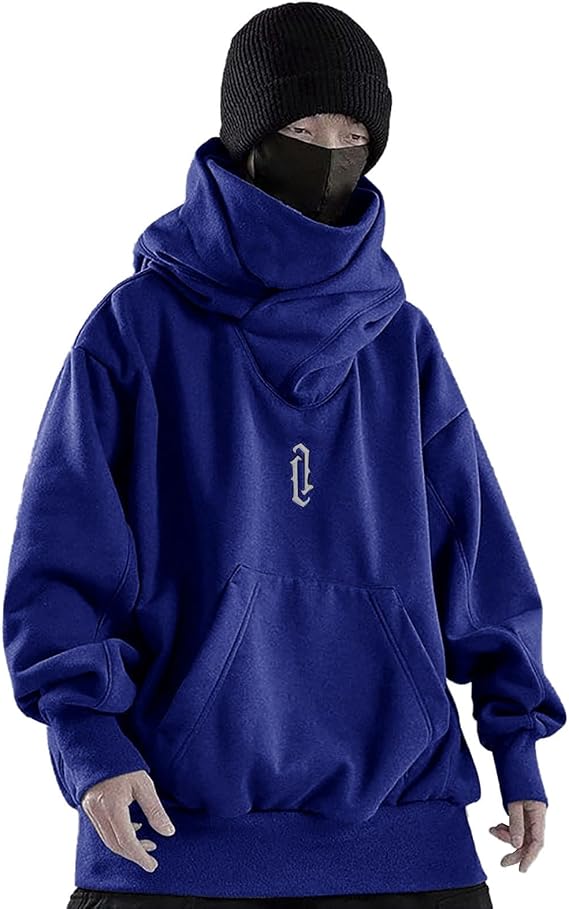 Alalaso Ninja Hoodie Men Double Neckline Cotton Hip Hop Hoodie Windproof Warm Japanese Oversized Hoodie Sweatshirts for Men