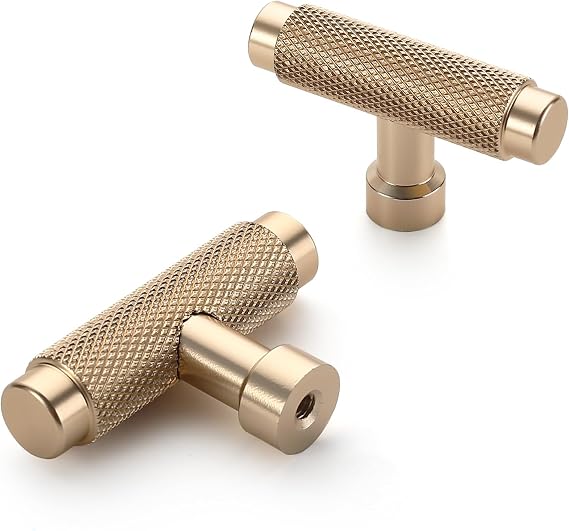 9BUILD 10 Pack 2 Inch Brushed Gold Cabinet Knobs Knurled Kitchen Cabinet Knobs Gold Drawer Knobs Dresser Knobs Kitchen Knobs for Cabinets Knobs for Cabinets and Drawers T Bar Knobs
