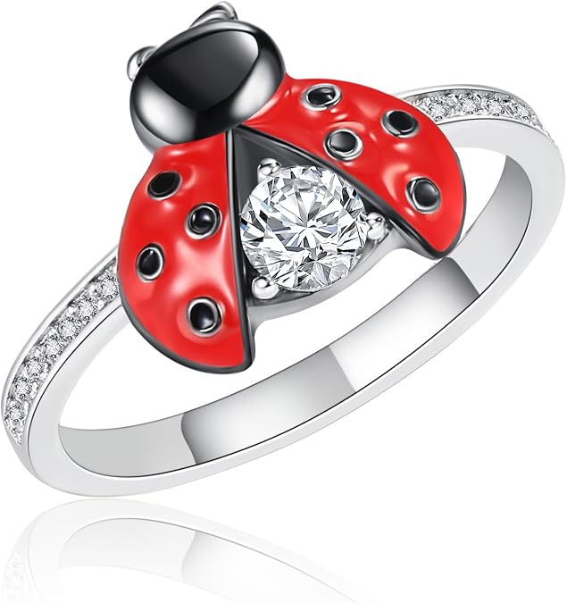 Ladybug Ring Sterling Silver Ladybug Band Ring Insect Miraculous Lady Bug Jewelry Gifts for Women