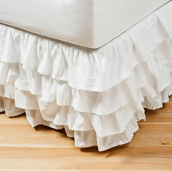 Surwin Pleated Bed Valance Sheet Single Double King, Princess Bed Base Wrap Extra Deep Frilled Fitted White Valance Sheet Easy Care Bed Skirt Soft Microfibre Breathable (120x200x45cm,White)