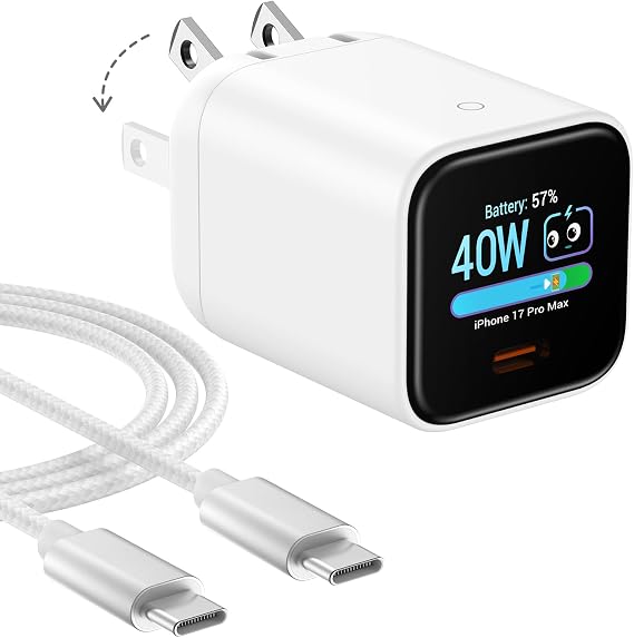 Smart Charging Charger45W GaN Display Fast Charger with 6.6ft C-to-C Cable