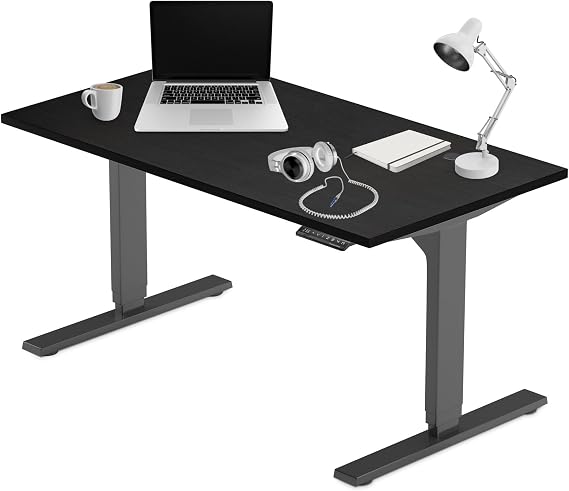 Stand Up Adjustable Height Electric Standing Desk | 60"x30" Dual Motor, Computer Workstation Sit Stand Table for Home Office, Ebony Oak, Black Frame