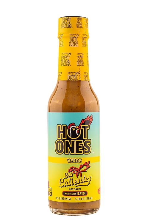 Hot Ones Los Calientes Verde Hot Sauce Made With Natural Ingredients & Fiery Flavors From Green Serrano Peppers, Orange Habanero & Apricot, 5 fl oz Bottles (1-Pack)