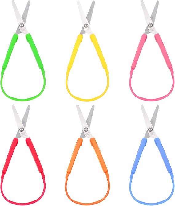 6 PCS Mini Loop Scissors, Adaptive Design Scissors Colorful Grip Scissor Right and Lefty Support, Squeeze Easy Grip Loop Scissor for Special Need