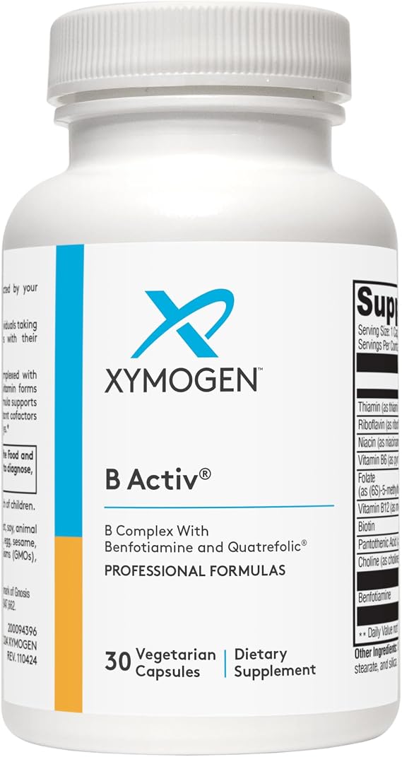 XYMOGEN Vitamin B Complex, B-Activ Activated B Vitamins, 30 Capsules
