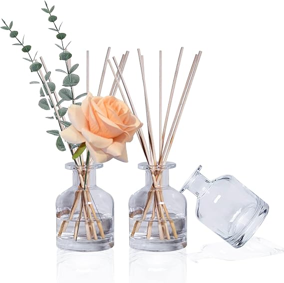 HOSSIAN 150ml/5.07oz 3PCS Reed Diffuser Bottles,Fragrance Diffuser Empty Bottle with 28pcs Reed Sticks for Home Fragrance Accessories and Women Gift Room,Home,Bathroom Decor (Clear)