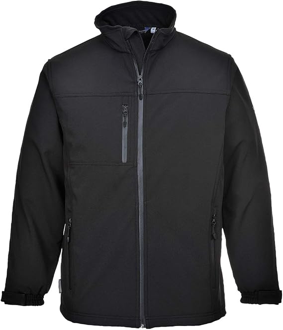Portwest Softshell Jacket Windproof Water Resistant Outdoor Full Zip Luxury Coat, Black, 3 XL