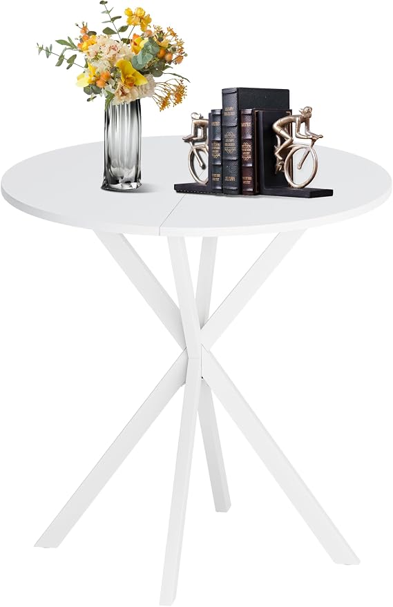 31.5" Round Dining Table, Round Kitchen Table for Wood Top, Pedestal Circle Dining Tables with Metal Legs for Dining Room Kitchen (White)