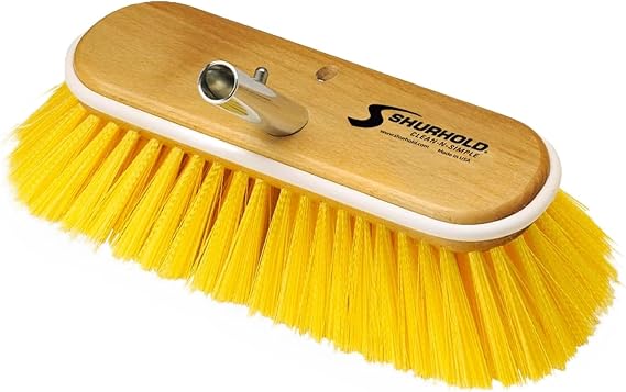 Shurhold Classic Deck Brush Boat Cleaning Brush with Wood Block, Rubber Bumper & Durable Bristle Design