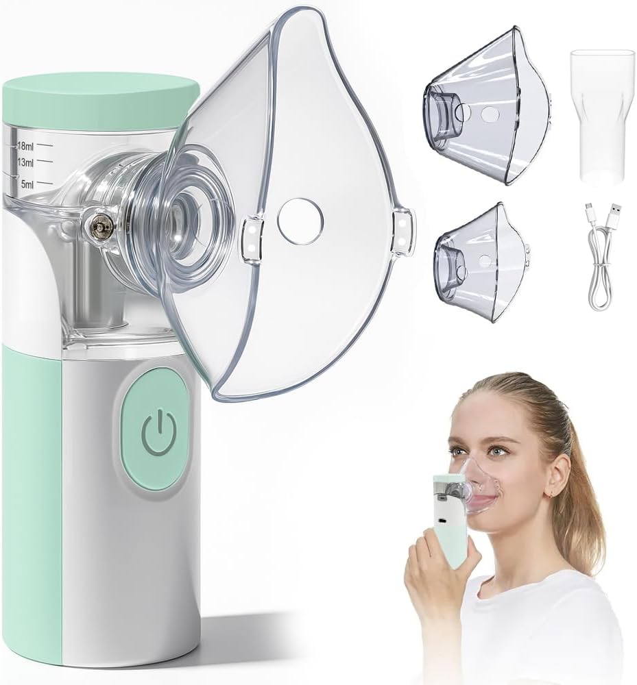 Nebuliser Machine for Adults & Kids,Handheld Nebulizer with Charging Function,with 2 Masks and Mouthpiece, Handheld Nebulizer Easy to Use & Clean, Suit for Home & Travel (Mint Green)