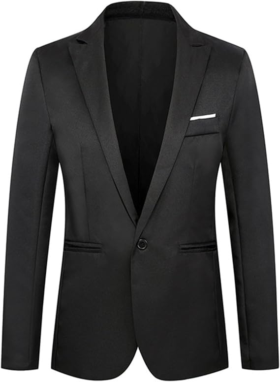 Men Single-Breasted Business Coat Notched Lapel Slim Fit Casual Blazer Spring Elegant Long Sleeve Outerwear