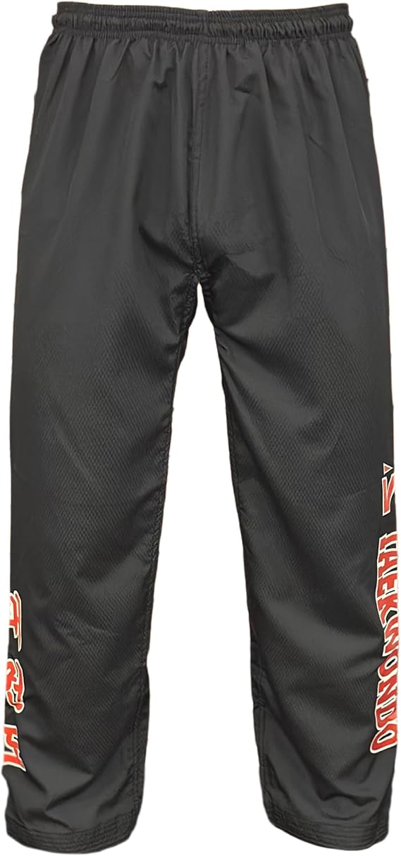 Taekwondo Training Pants Black Lightweight 100% Polyester, Flexible Martial Arts Pants for Adults & Kids