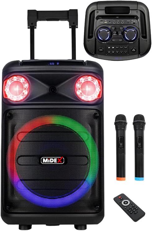 Midex MXR-1100 Taşınabilir Seyyar Mikrofonlu Işıklı Akülü Ses Sistemi Hoparlör (1100 Watt)