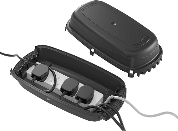 D-Line Weatherproof Electrical Box, Outdoor Extension Socket Box, IP54, 2x Entry and Exit Sections for Ease of Use (For use with Extension Leads up to 270mm) - Black