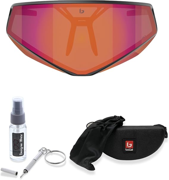 Bolle Alien Wraparound Shield Sunglasses for Men for Women | In Alien White Shiny, Alien Black Matte & Black Matte. Bonus kit: cleaning spray, cloth, screwdriver & mirror.