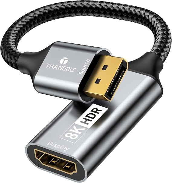 Active DisplayPort to HDMI Adapter (8K 60Hz), Uni-Directional DP 1.4 to HDMI 2.1 Adapter, Male to Female Support HDR for Monitor, Graphics Card, PC (Black)