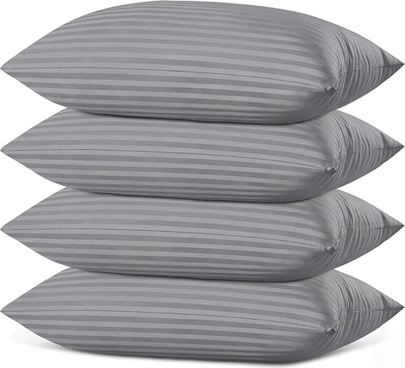 Luxury Satin Stripe Pillows 2 Pack Hotel Quality Side Sleeper Bounce Back Bed Pillow Breathable & Anti Dust Mite Resistant Premium Filled Hotel Soft Pillows Pack of 2