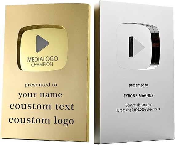 Custom Play Button Style Plaque Personalized Aluminum Alloy Milestone Creator Award Gift for Content Creators-Five colors (Silver-1)
