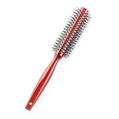 Round Curling Comb with Original Wooden Handle Made of Pure Beech Wood,Gentle Nylon Bristles,For All Hair Styles,Natural and Gentle Hair Brush Red