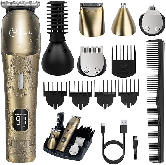 Hatteker Beard Trimmer for Men, Waterproof Hair Trimmer,Cordless Hair Clipper Clippers Electric Shaver Razor for Men, Shaving Kit for Nose Mustache Body Facial, Beard Grooming Kit Gifts for Dad