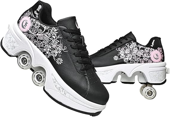 Roller Skate Shoes Unisex Shoes with Wheels That Pop Out 2-in-1 Skate Shoes & Sneakers Shoes That Turn Into Roller Skates Gift for Kids Boys Girls Men and Women