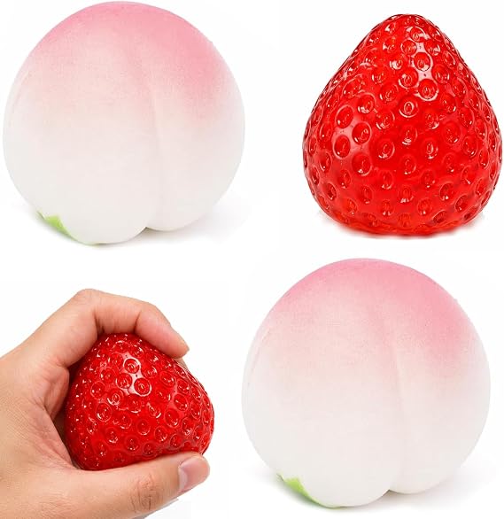 3 PCS Squishy Peach, Strawberry Squishy Set, Soft Desk Decor For Office And Home, Premium Material For Adult Daily Use, Compact Portable Collection