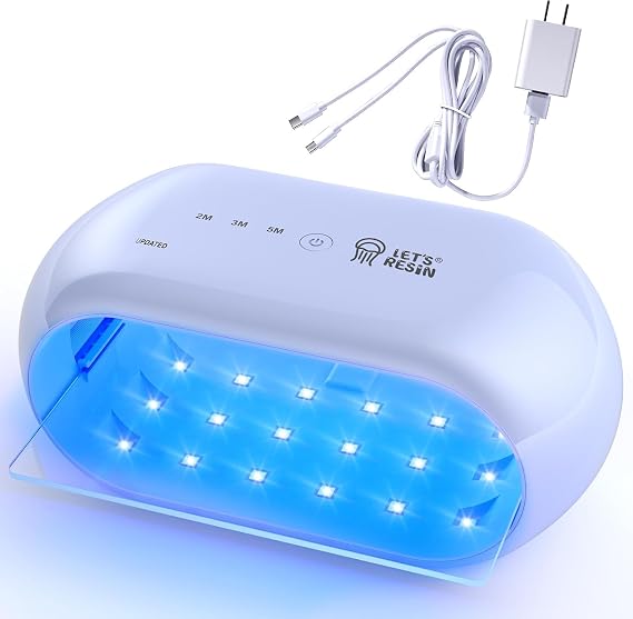 LET'S RESIN Two-Sided 36-LED UV Resin Light, 2/3/5-Min Timer | Two-sided illumination, 36 LED beads and a large work area support timed curing for resin molds and DIY crafts