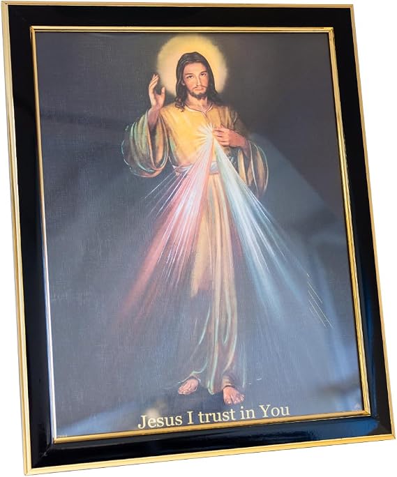 Divine Mercy Framed Print | Black Frame with Gold-Tone Edges | "Jesus I Trust in You" | Christian Home Decoration | Great Catholic Gift for Confirmation