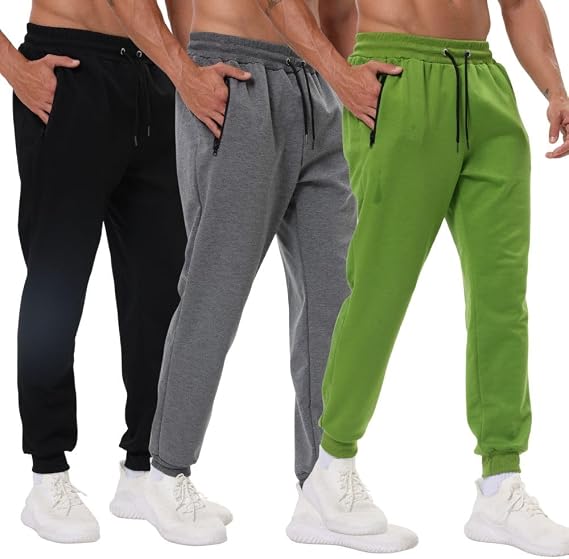 3 Pack Mens Athletic Sweatpants with Zip Pockets,Workout Gym Sweat Pants for Men Running Jogging Pants