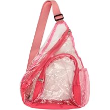 Clear Sling Bag, PVC Transparent Chest Bag with Zipper Closure, Cross Shoulder Backpack for Travel Concerts Beach and Security Check, Large Capacity Visible (Pink)