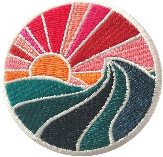 PatchClub Wave and Sun, Aesthetic Colorful Ocean Patch, 2 inches - Fully Embroidered Cool Iron On/Sew On Patches