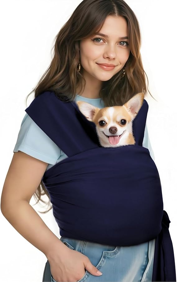 Pawaboo Pet Sling Carrier, Hands Free Dog Carrier Sling for Small Dogs and Cats, Puppy Kitten Pouch Soft Cotton Front Facing Cat Carriers Papoose, Reduce Back Neck Pain, Navy Blue