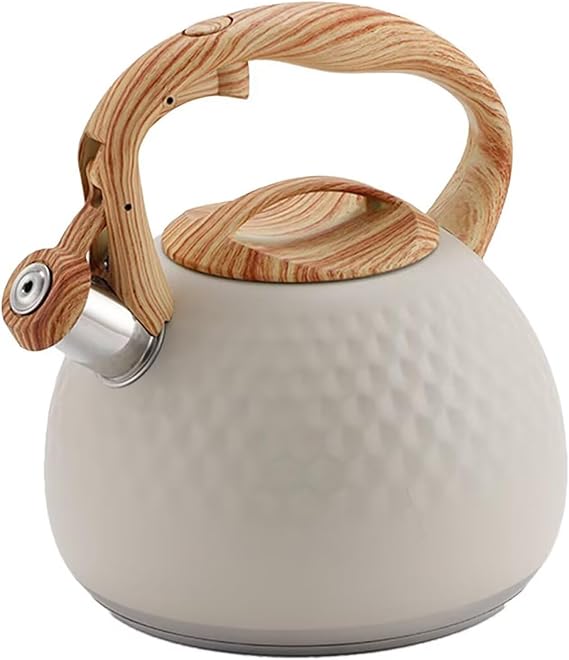304 Stainless Steel Whistling Kettle,3L Hot Water Boiler,Kitchen Stovetop Hob Kettle,Push-Button Switch Camping Teapots for Gas Stove Induction Cooker