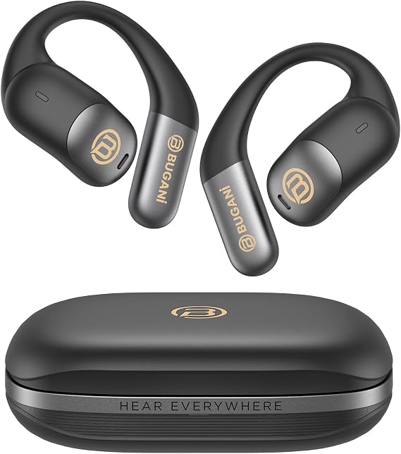 BUGANI Open Ear Earbuds, Open Ear Headphones, Running Earbuds Wireless, Headphones Bluetooth Wireless 5.4, Noise Cancelling Earbuds 60H Playtime, IPX5 Waterproof Earphones for Workout, Running, Sport