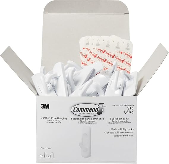 Command Medium White Hooks, 37 Hooks, 48 Strips