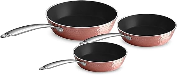OrGreenic Luxurious Non-Stick Ceramic 3 Piece Rose Gold Cookware Set, Lightweight, Scratch-Resistant, Dishwasher Safe, Oven Safe up to 500F, Suitable for All Stove Types