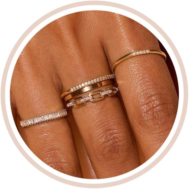 Honsny Stackable Gold Rings for Women Set Dainty 18K Gold Plated Cubic Zirconia Thumb Rings Thin Eternity Engagement Rings