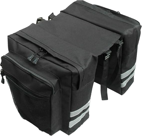 Bicycle Pannier Bag 30L Total Waterproof Oxford Cloth, Double Side Saddle Bag with Reflective Strips for Commuting & Camping, Black