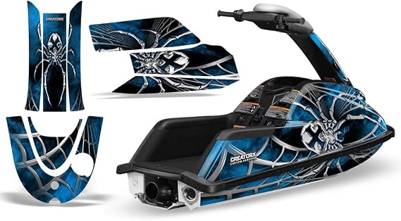 CreatorX Graphics Kit Decals Stickers for Yamaha Superjet Jet Ski Jetski Round Nose SpiderX Blue Lite