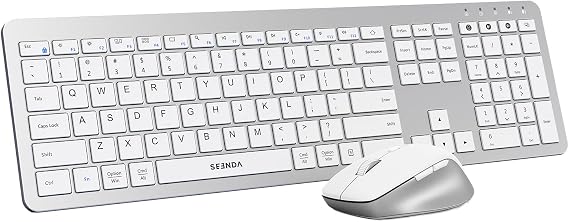 Seenda White Wireless Keyboard and Mouse Combo, Bluetooth & 2.4G
