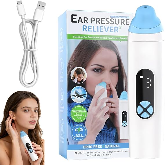 Eustachian Tube Unblocker, Ear Pressure Relief Device with 3 Speed Adjust, Ear Popper Ear Relief Device, Rechargable Ears Popper for All People Flying, Swimming, Elevator, Tinnitus