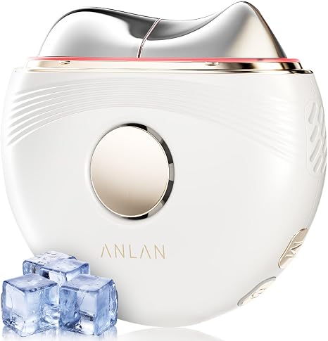 EMS Gua Sha Electric ANLAN Face Massager Against Wrinkles Blue Purple Red Light Lamp Face Cold Heat Massager Face 3 Intensity Levels Face Massager Anti Ageing White Gold Medium